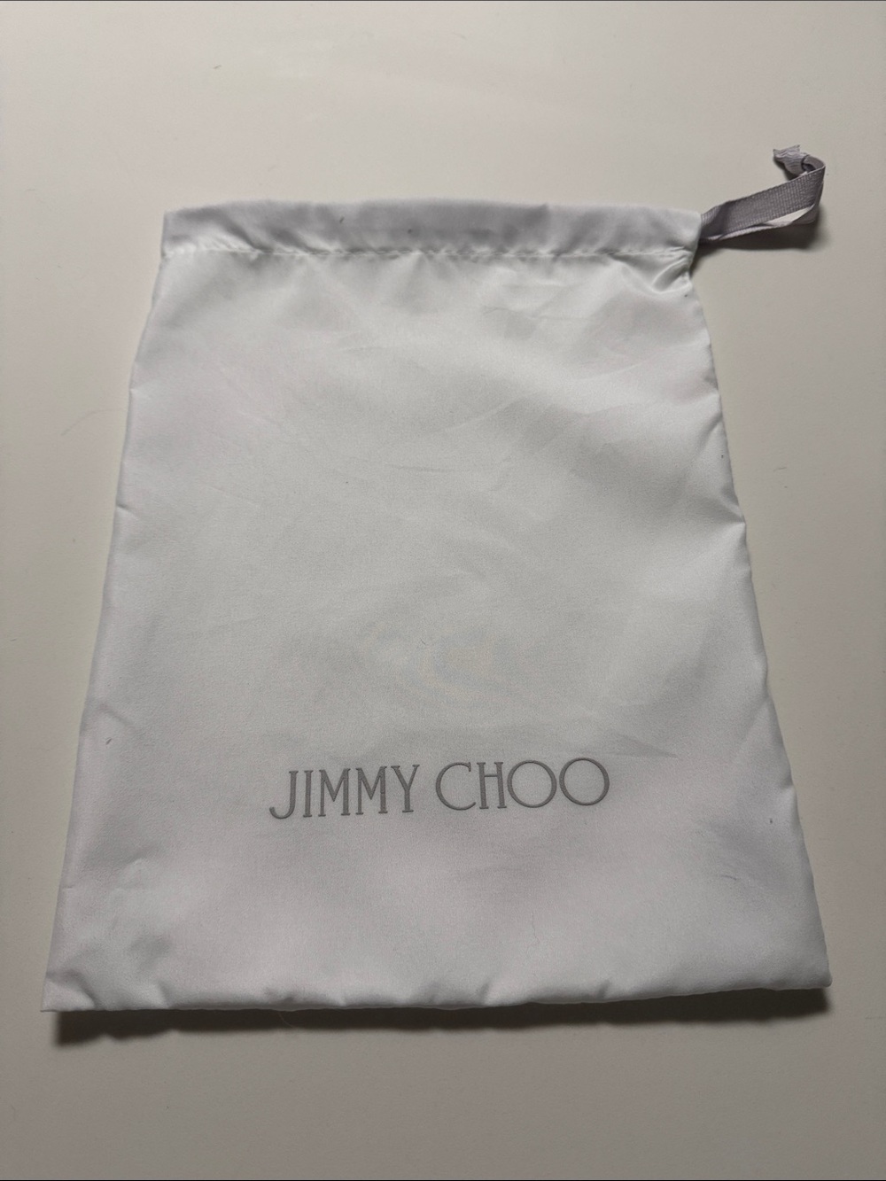 Jimmy Choo White and Gray Branded Drawstring Pouch